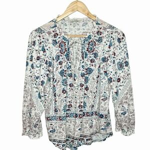 Lucky Brand Boho Floral Knit Top Womens Size M Long Sleeve Festival 70s Hippie